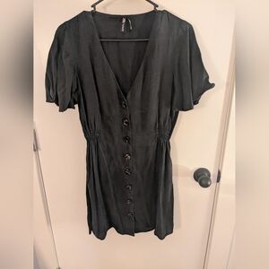 Zara Black V-Neck Button-Front Mini Dress